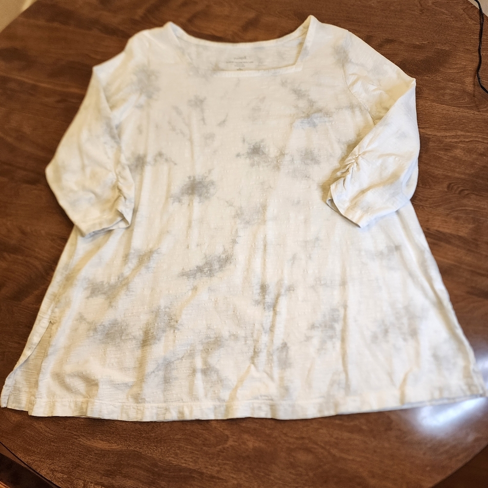 J.Jill, Pure Jill Top, Square Neck Tunic Tie-Dye Grey & White tones, Womens 2X